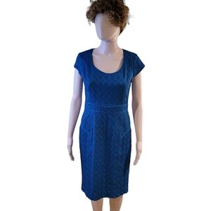 Adrianna Papell Blue Textured Cap-Sleeve Sheath Dress